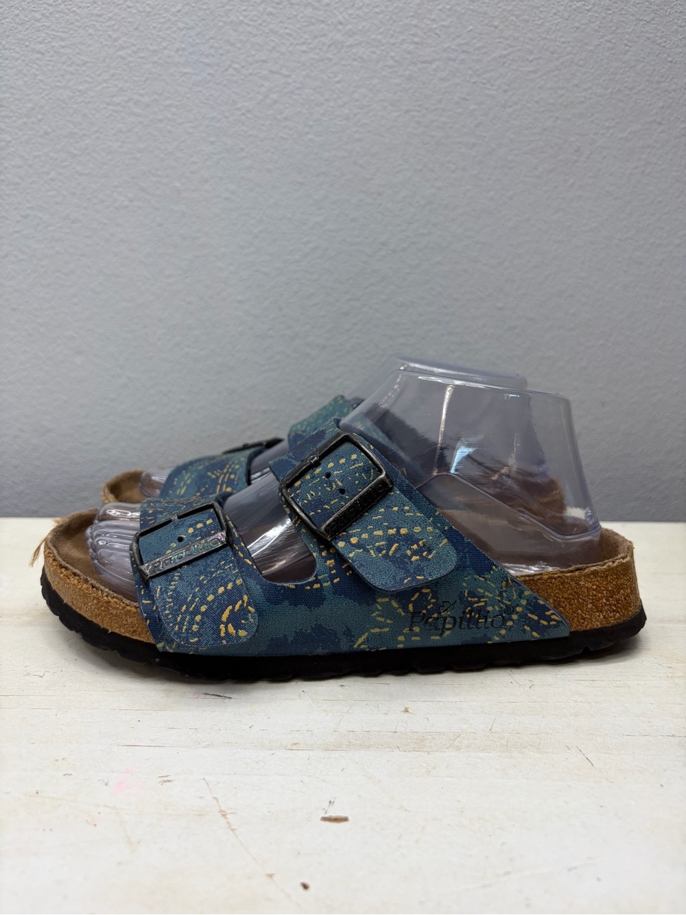 Papillio By Birkenstock Blue Leather Floral Double Strap Sandals Size 6